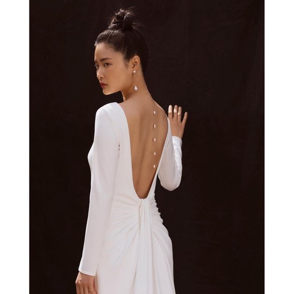 BHLDN Tadashi Shoji Maven Wedding Gown Size 14 Crepe Long Sleeve Sample - Picture 6 of 9